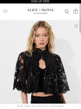 Alice + Olivia Black Sequin Lace Cape